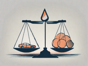 A balanced scale with one side holding 60% of symbolic assets (like a house